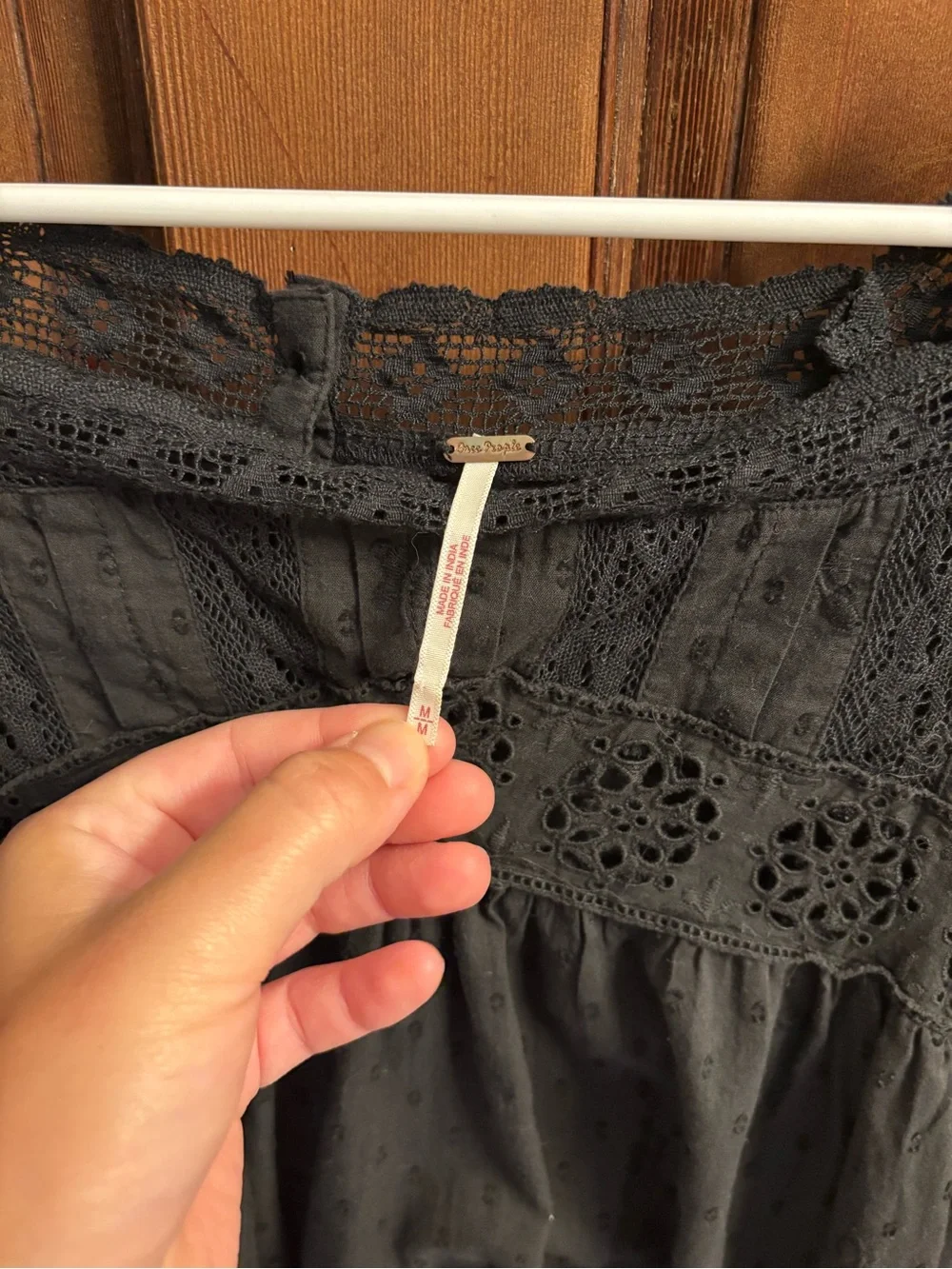 Free People Black Crochet & Eyelet Peasant Blouse